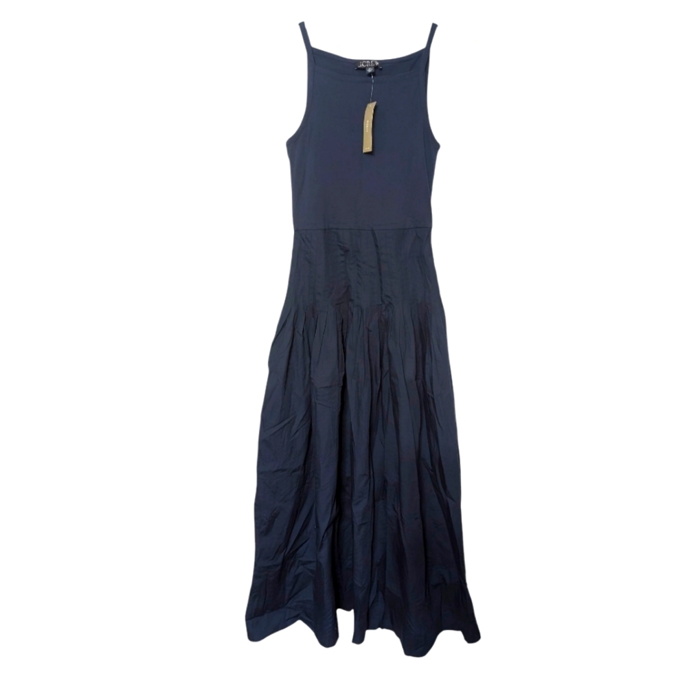 J. Crew Navy Blue Pintuck Pleated Mixy Fit And Flare Long Midi Dress‎ Size XS
